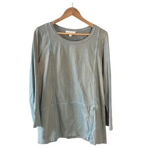 Pure Jill Long Sleeve Tunic Top Green Cotton Size Large Lagenlook